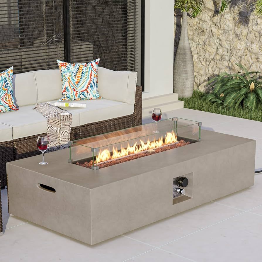 COSIEST Outdoor Propane Fire Pit Table 56-inch x 28-inch Rectangle Gray Compact Concrete-Like Fin... | Amazon (US)