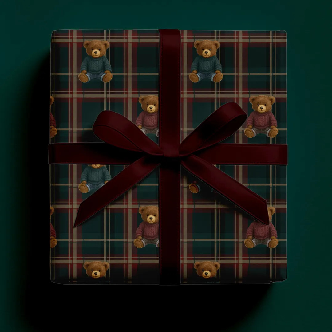 Tartan Teddy Bear Christmas Wrapping Paper: Luxury Plaid Gift Wrap | Etsy (US)