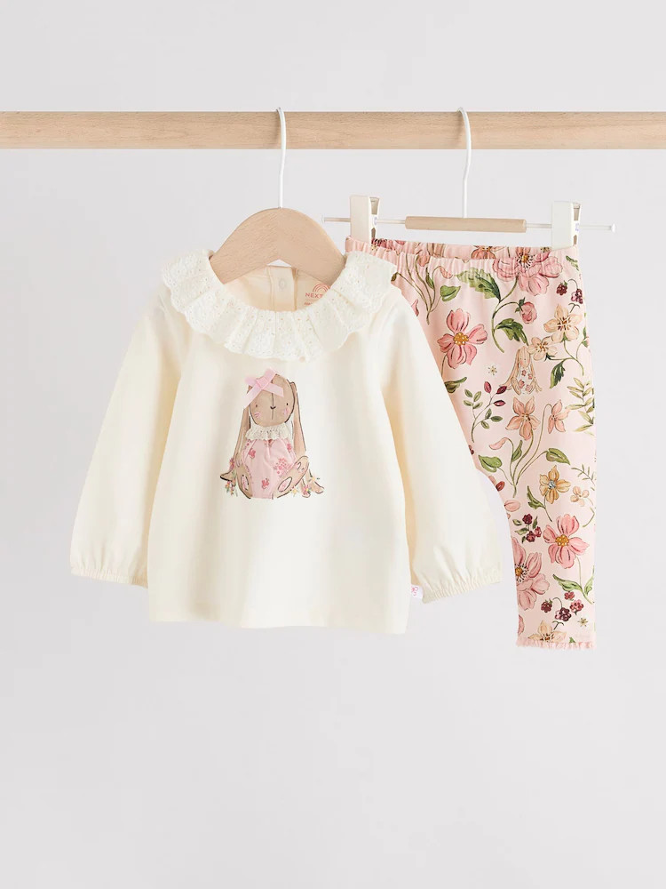 Buy White/Pink/Bunny/Floral Baby Long Sleeve Top and Leggings Set from Next Australia | Next AU