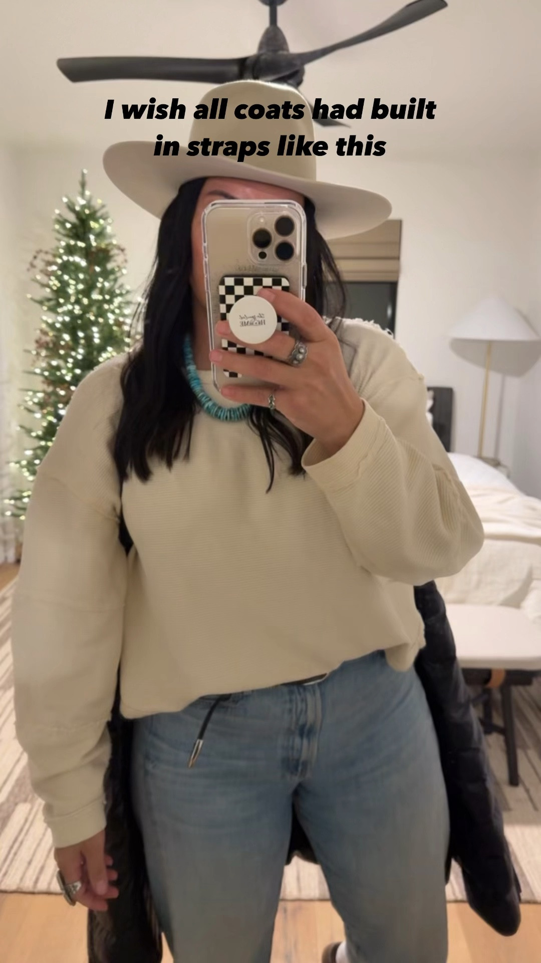 Top size medium (it’s oversized), coat size medium, jeans sold out, belt size large but wish I did a medium. 

#LTKGiftGuide #LTKMidsize #LTKOver40