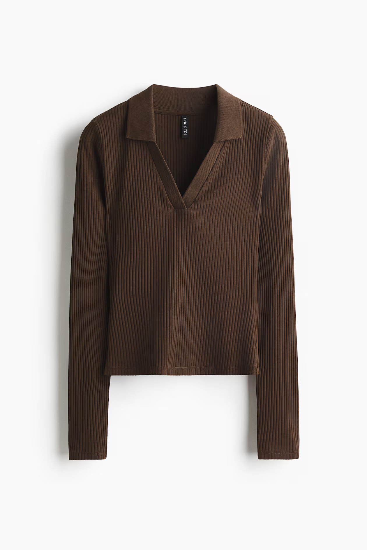 Ribbed collared top - Dark brown - Ladies | H&M GB | H&M (UK, MY, IN, SG, PH, TW, HK)
