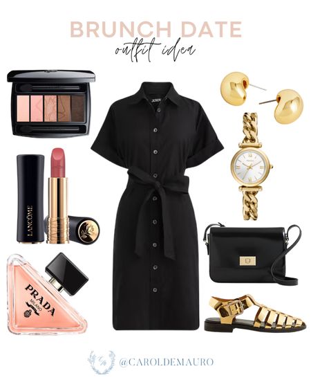 Get ready for your next brunch date in this stylish outfit that you can copy: a black shirt dress, metallic sandals, black handbag, and more!
#vacationlook #springfashion #petitestyle #blackoutfitidea

#LTKbeauty #LTKstyletip #LTKshoecrush