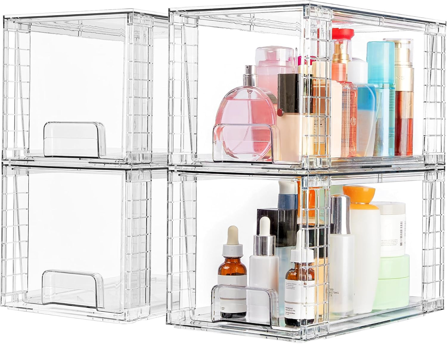Vtopmart 4 Pack Large Stackable Storage Drawers,Easily Assemble Acrylic Bathroom Closet Undersink... | Amazon (US)