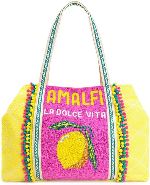America & Beyond Amalfi Beaded Tote – Size : 24" x 13" x 6"- Coastal-Inspired Hand-Beaded Summe... | Amazon (US)