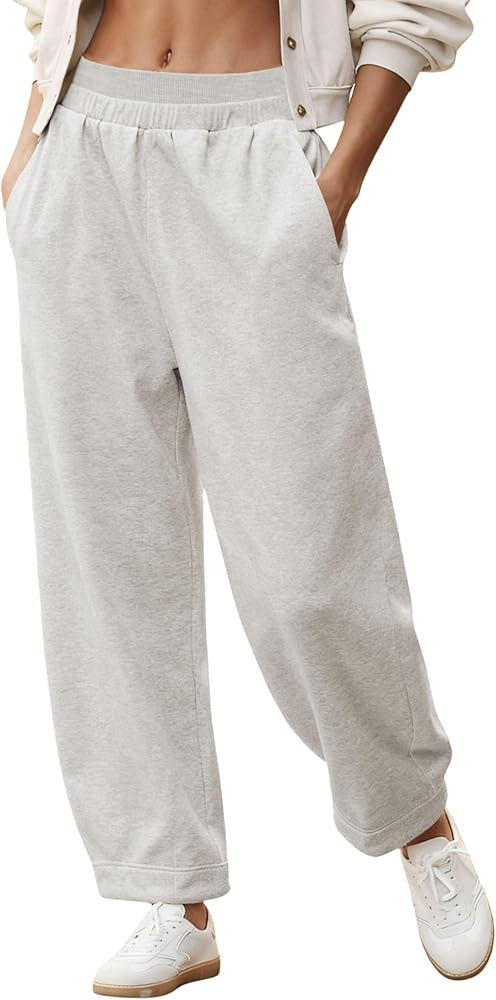 Springrain Womens Barrel Sweatpants High Waisted Wide Leg Pants Casual Cotton Lounge Trousers wit... | Amazon (US)