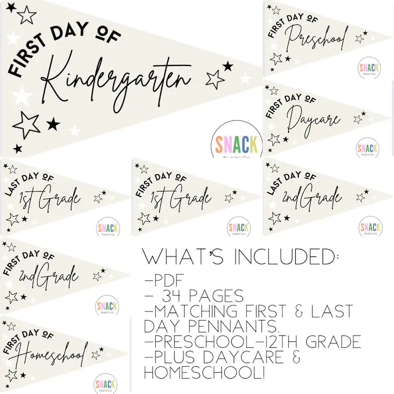 Back to School, First Day of School, Last Day of School Printable Pennant. Preschool-12th Grade, ... | Etsy (US)