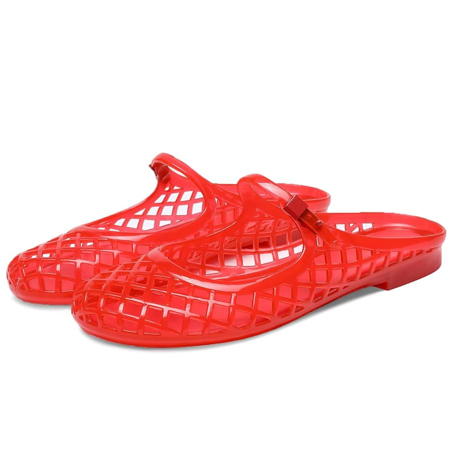 Clear Jelly Slide Sandals for Women Slip On Closed Round Toe Mesh Hollow Flat Mary Jane Mules Bea... | Amazon (US)