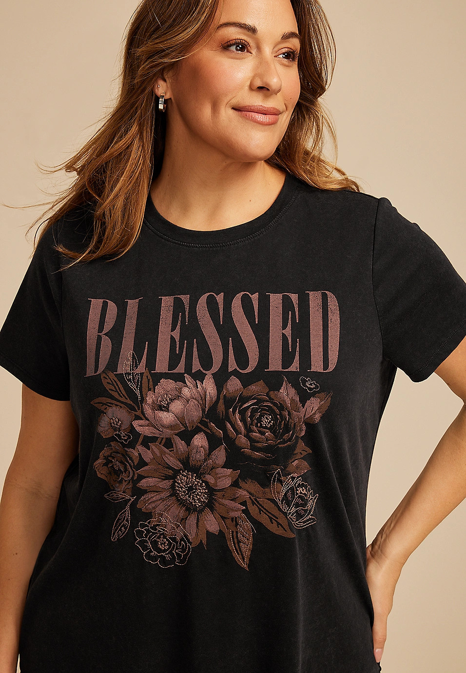 Plus Size Blessed Floral Classic Fit Graphic Tee | Maurices