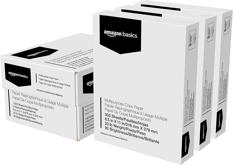 Amazon Basics Multipurpose Copy Printer Paper, 20 lb, 8.5 x 11 Inches, 3 Reams (1,500 Sheets), 92... | Amazon (US)