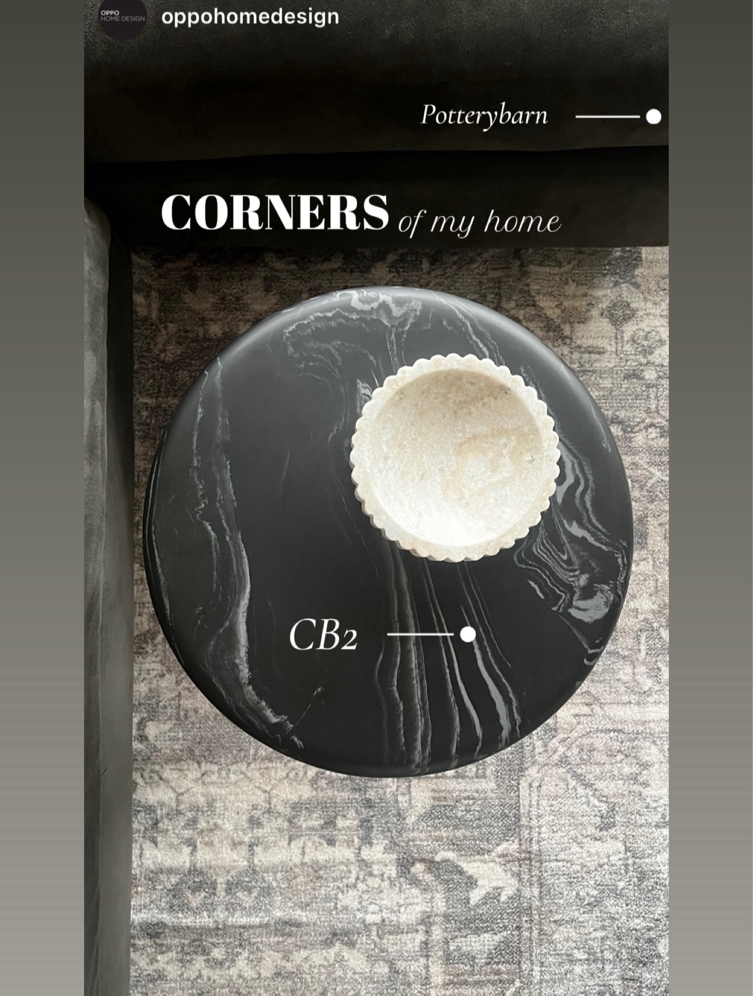 Family room
- L couch Big and comfortable double chaise
- black marble circle coffee table 
- marble dish
- washable rug
*Designed by @oppohomedesign
