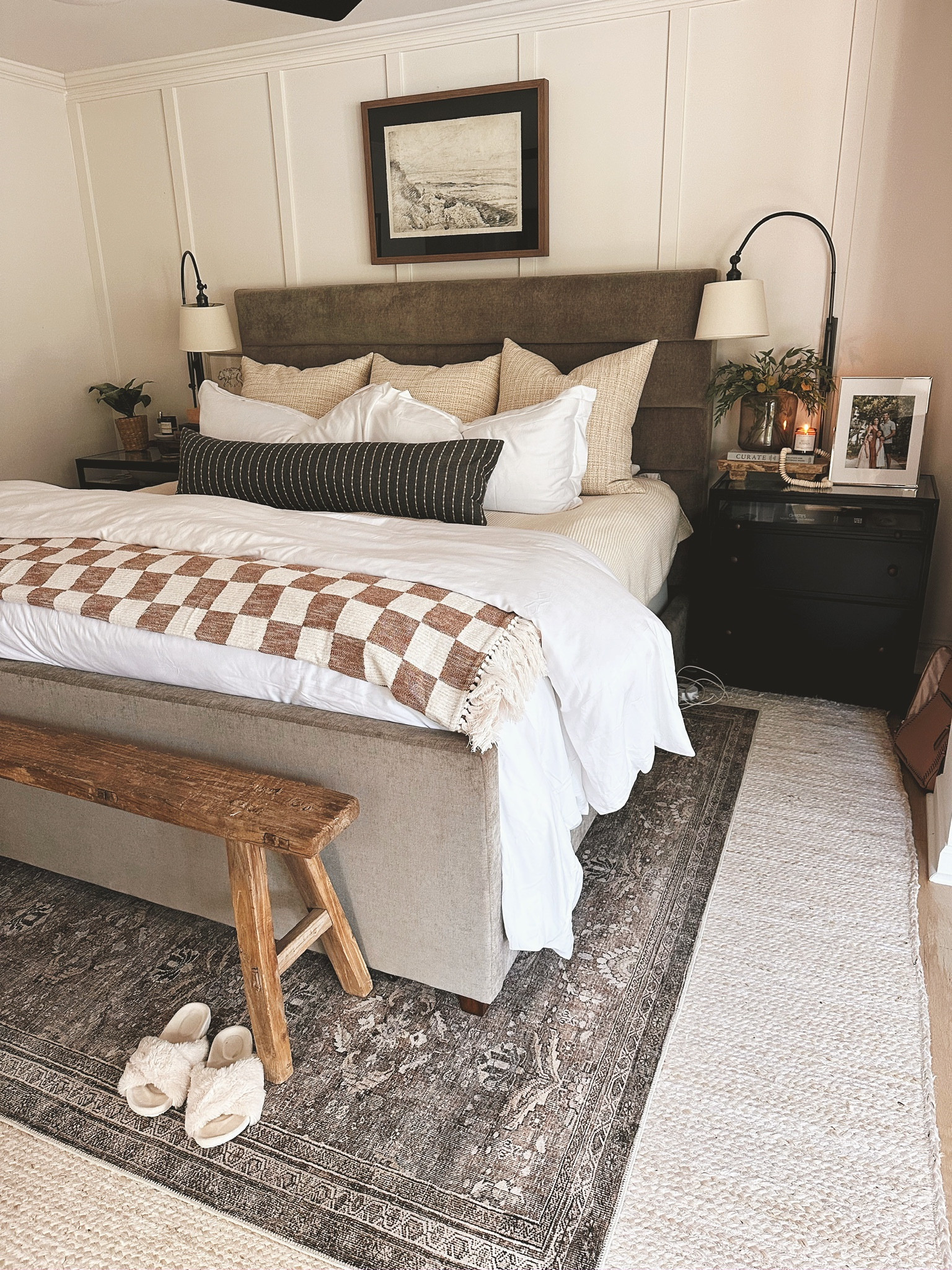Bedroom inspo, master bedroom inspo, bedroom design ideas, fall bedroom inspo, layered rugs, upholstered bed, framed art 

#LTKsalealert #LTKhome #LTKstyletip