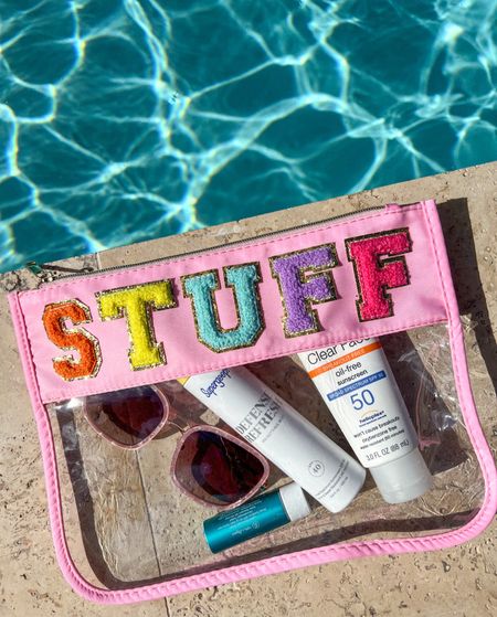 What’s in my pool bag? 
Chenille patch letters Amazon clear pouch
Stuff 
Word
Multi color
Look for less 
Stoney clover look a like
Shop the look 

#LTKswim #LTKitbag #LTKSeasonal