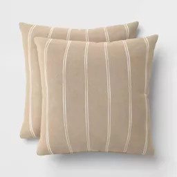 2pk Square Cotton Woven Stripe Throw Pillows Neutral/Ivory - Threshold\u2122 | Target