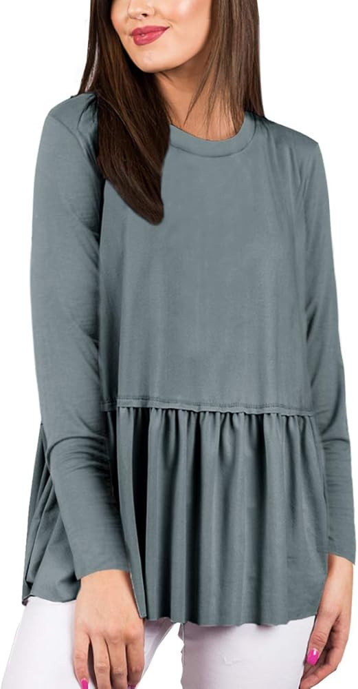 For G and PL Women Long Sleeve Ruffle Flare Swing Shirt Peplum Tops | Amazon (US)