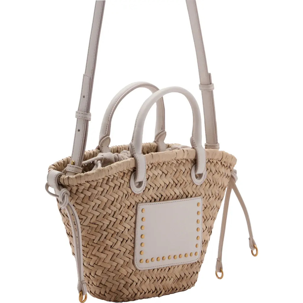 MANGO Small Double Handle Tote in Straw/Off White at Nordstrom | Nordstrom