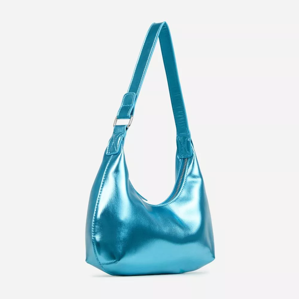 Shining Shaped Shoulder Bag in Blue Metallic Faux Leather, One Size - Ego