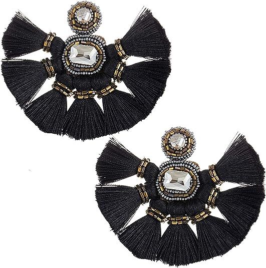 Fan Tassel Earrings Beaded Fringe Earrings Hoop Tassel Earrings Fringe For Women Fashion Statemen... | Amazon (US)