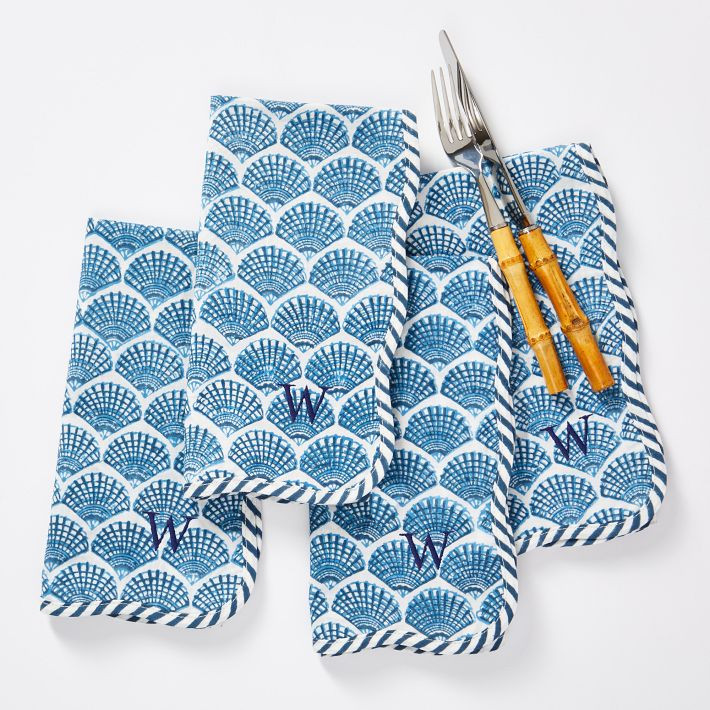 Shell Block Print Scalloped Napkins, Set of 4 | Mark and Graham