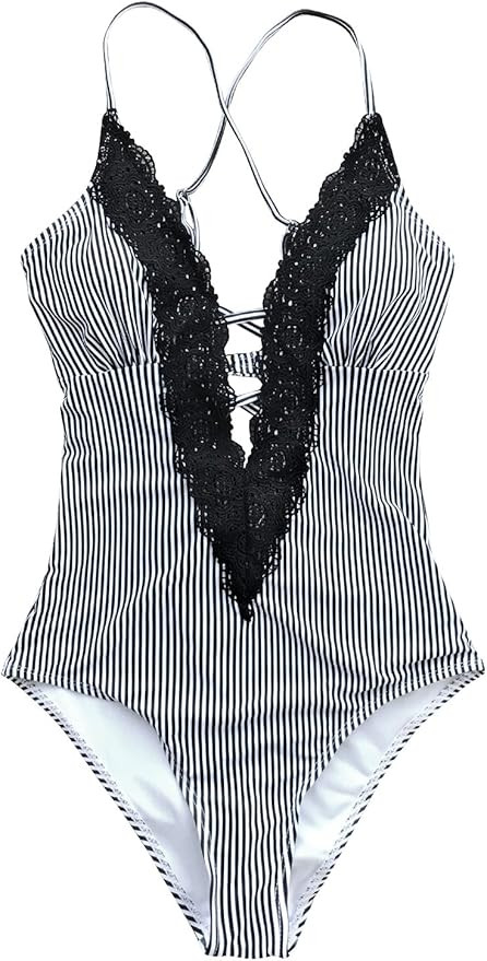 CUPSHE Women's Ladies Vintage Lace Bikini Sets Beach Swimwear Bathing Suit | Amazon (US)