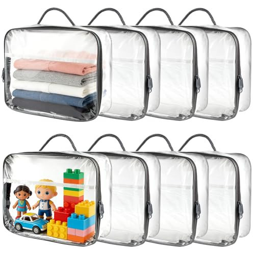 Clear Clothes Storage Bags, 8 Piece Set, Large Travel Packing Cube with Zipper, Foldable Plastic Organizer for Bedding, Blankets, Comforters, Clothing | Amazon (US)