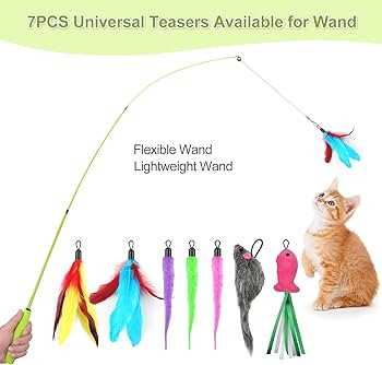 ChicWow Interactive Retractable Cat Wand & Hanging Toys for Cats - 2 Wands, 2 Hanging, 7 Teaser C... | Amazon (US)