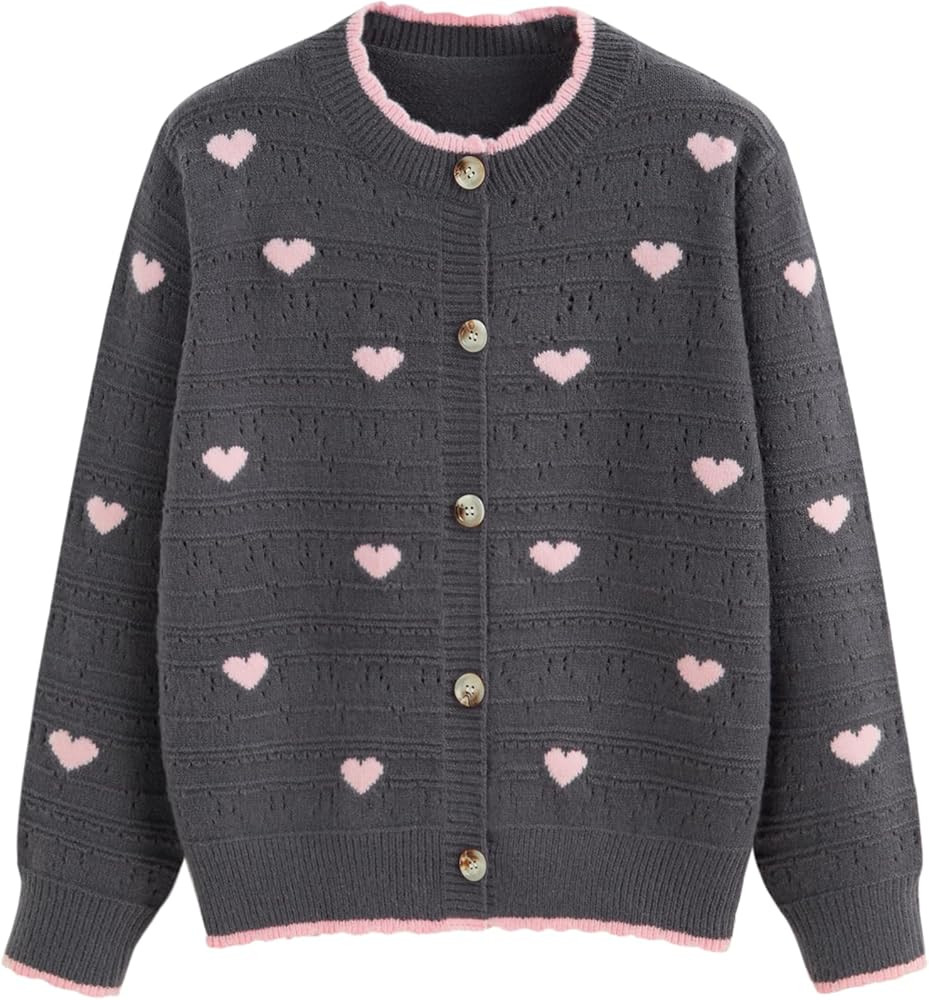 CIDER Cardigan Sweaters for Women Trendy Cute Sweaters Long Sleeve Crew Neck Heart Print Cardigan... | Amazon (US)