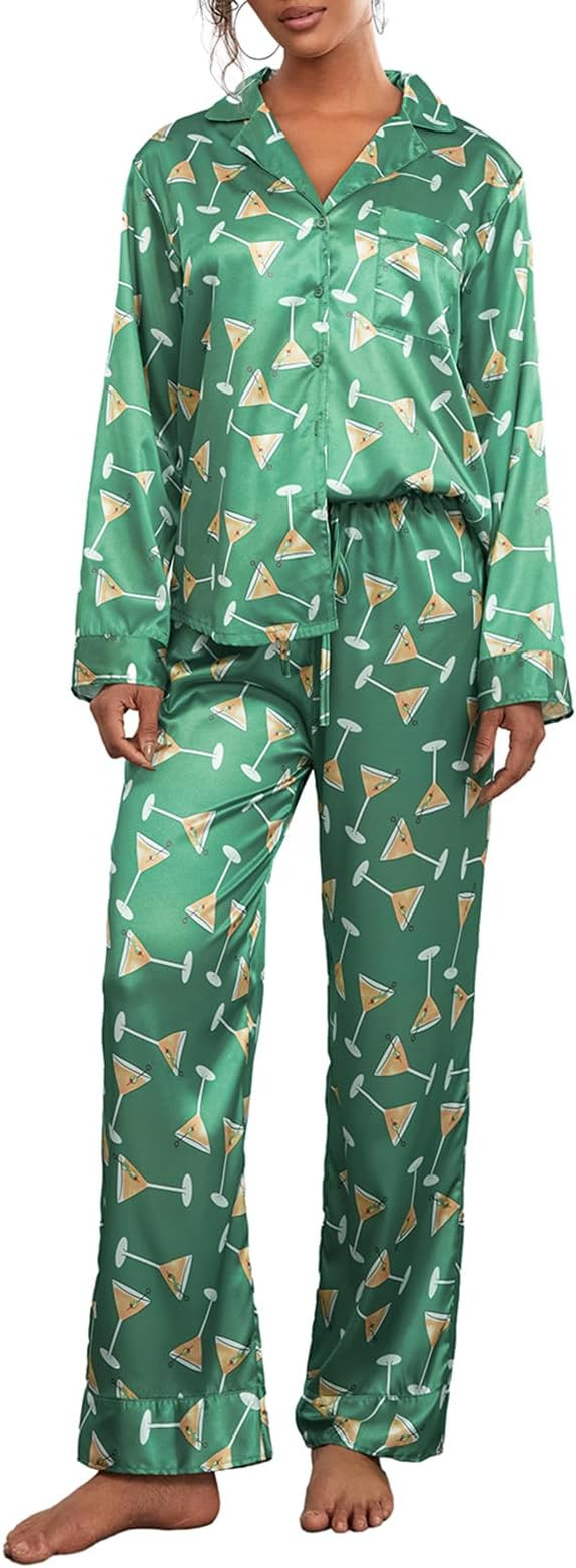 Luckinbaby Women Striped Pajamas Set Long Sleeve Satin Shirt Top Elastic Wide Loose Pants 2 Piece... | Amazon (US)