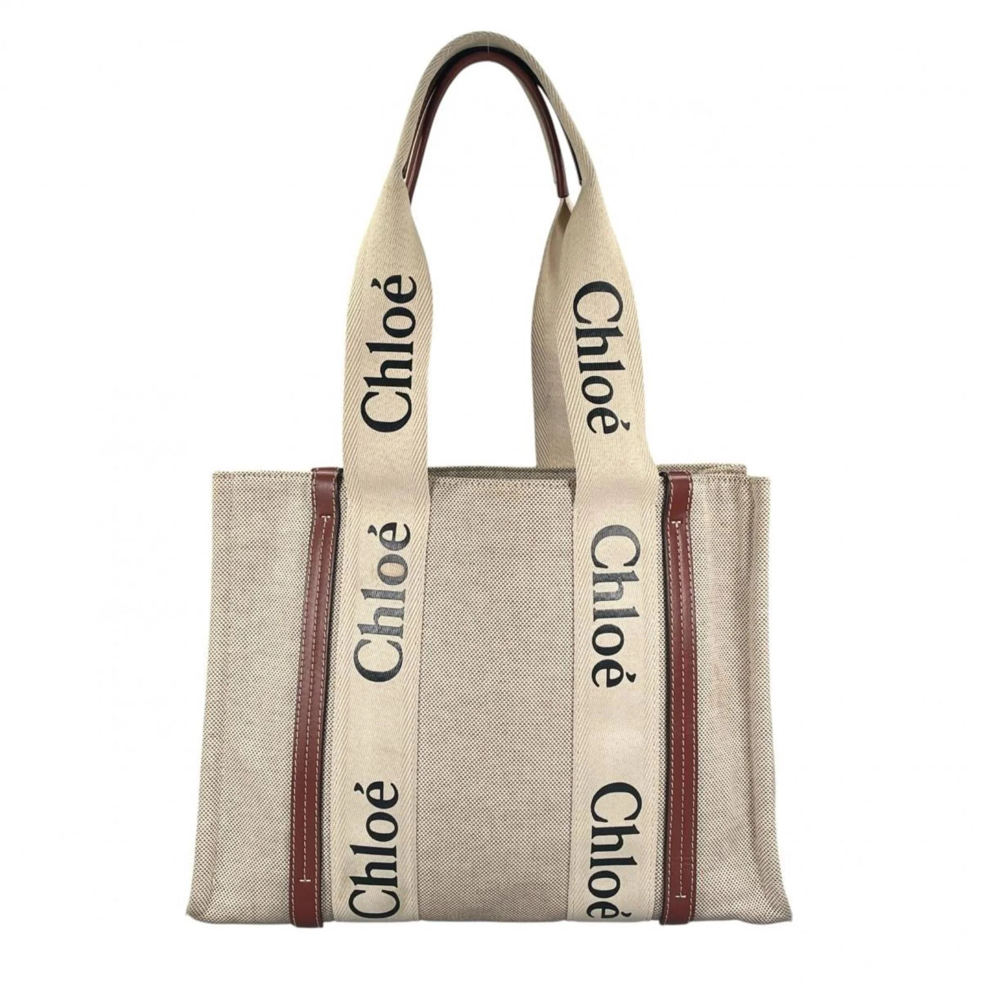 Pre-Owned Chloé Chloe handbag, medium tote bag, shiny calfskin, Woody linen, beige. - Walmart.co... | Walmart (US)