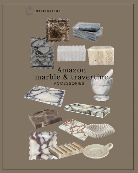 All things marble and travertine from Amazon, scalloped marble tray, brown marble box, travertine box, mortal, and pestle, Amazon, coffee, table, decor, kitchen, decor, bathroom, decor, Amazon marble

#LTKHome #LTKStyleTip #LTKSaleAlert