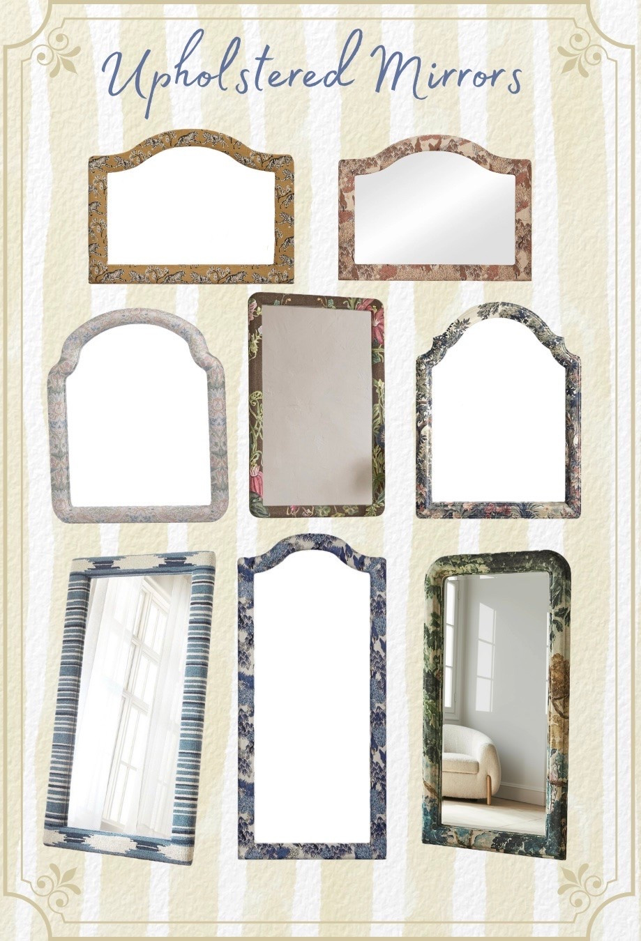 I love the look of these fabric wrapped mirrors! They make such a fun statement piece ✨

#wallmirror #homedecor #mirrors #standingmirror #fulllengthmirror #prettymirror

#LTKgrwm #LTKmorningroutine #LTKHome