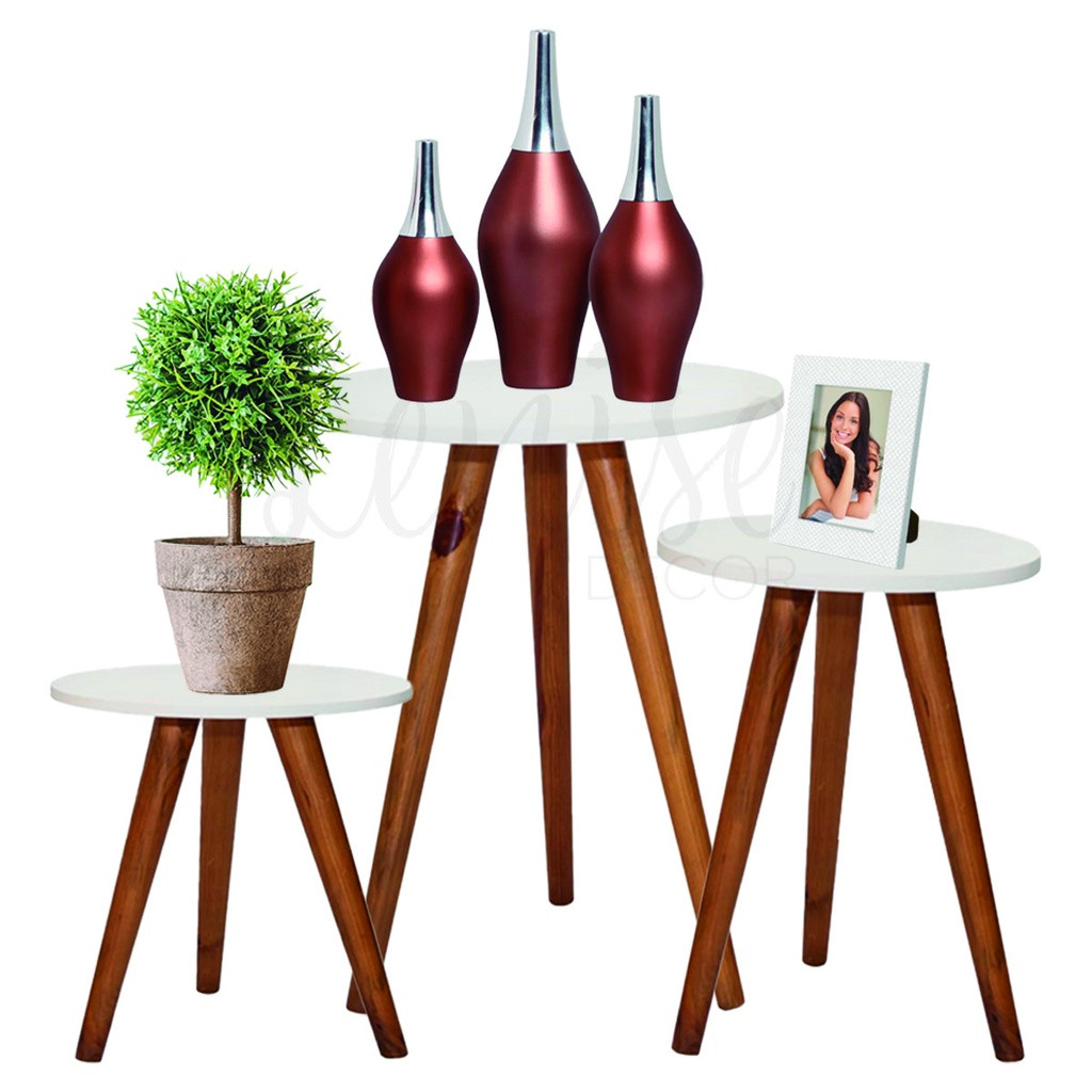 Trio Mesinhas Lateral Para Sala Retro Pé Palito Porta Objetos Decoração | Shopee (BR)