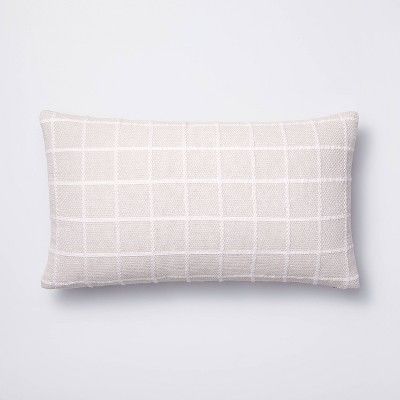 Oblong Woven Grid Decorative Throw Pillow Light Beige - Threshold&#8482; designed with Studio McG... | Target