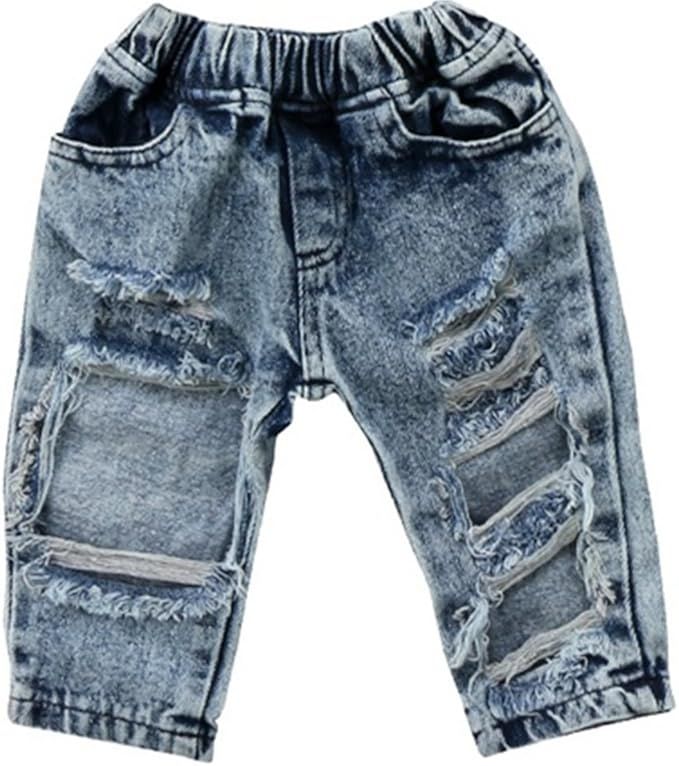 FriBabyfat Toddler Newborn Baby Boys Girls Causal Elastic Waist Destroyed Ripped Jeans Pants | Amazon (US)