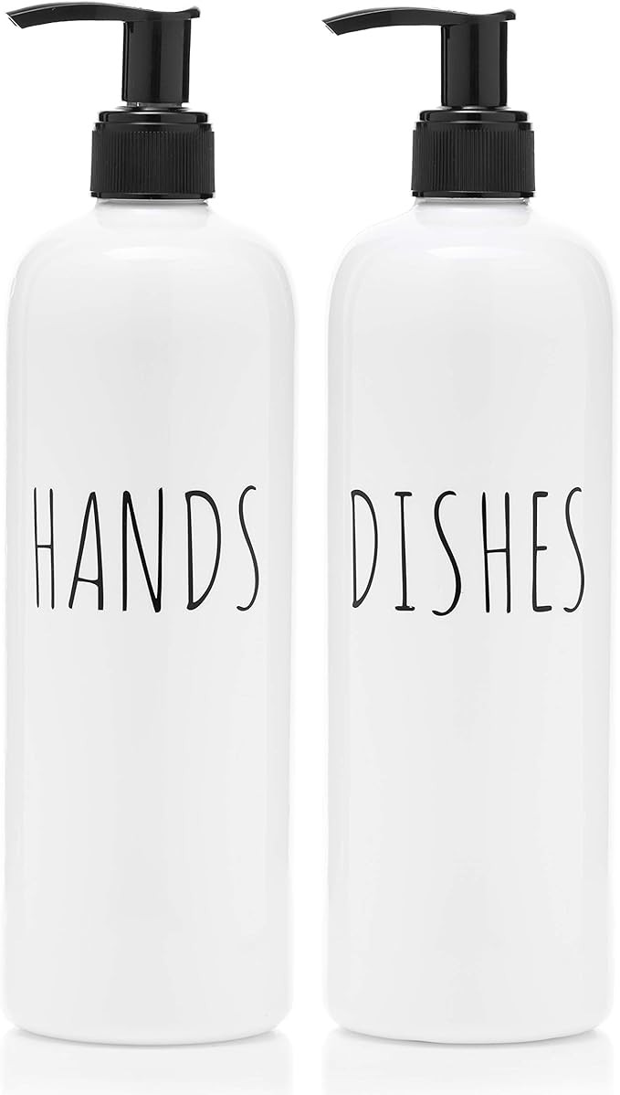 Soap Dispenser Bottles Farmhouse Decor Hands and Dishes 16 oz Plastic with Pump | Kitchen Sink, B... | Amazon (US)