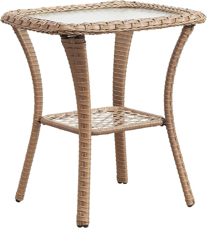 Patio Tables Wicker Side Table - Rattan Coffee Table with Glass Top End Table for Outdoor Outside... | Amazon (US)