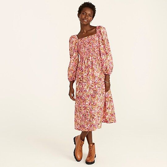 Smocked puff-sleeve dress in faded floral | J.Crew US