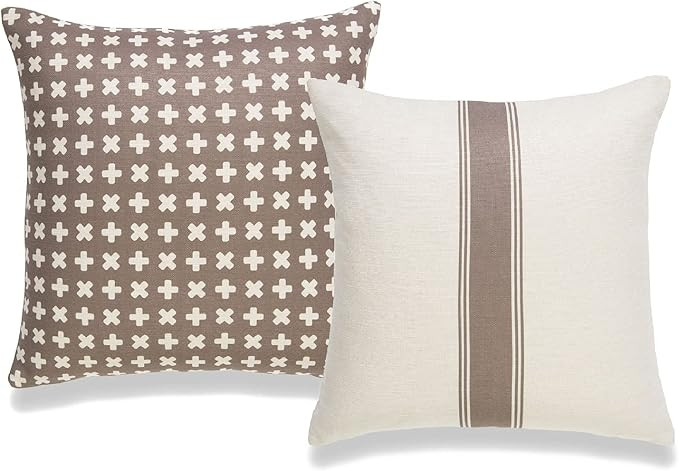 Hofdeco Modern Boho Decorative Throw Pillow Cover ONLY, for Couch, Sofa, Bed, Brown Stripe X Dots... | Amazon (US)