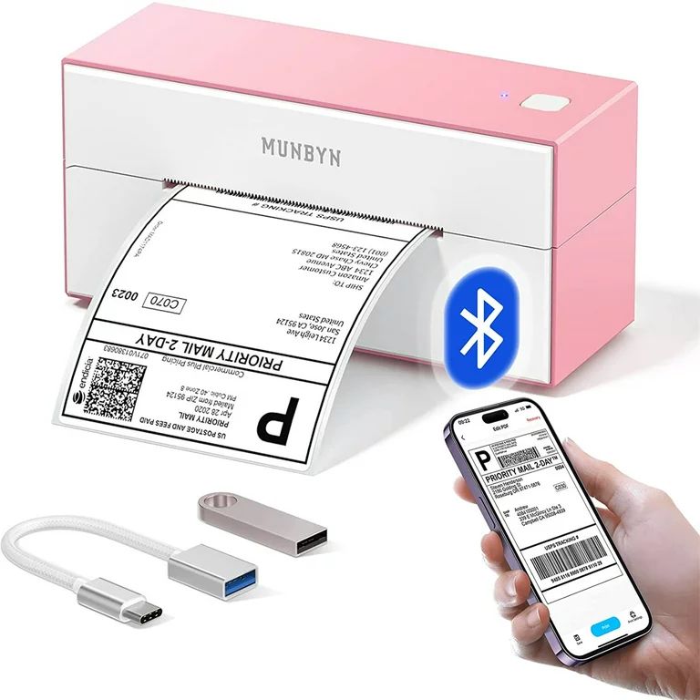 MUNBYN Bluetooth Thermal Shipping Label Printer, 4x6 Pink Label Printer for Shipping Packages, Co... | Walmart (US)
