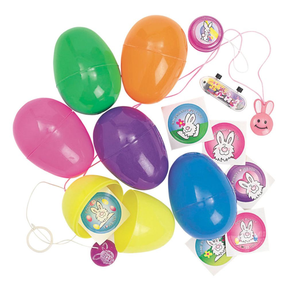 24 Pc 3.2"" Bright Toy-Filled Plastic Easter Eggs | Oriental Trading Company