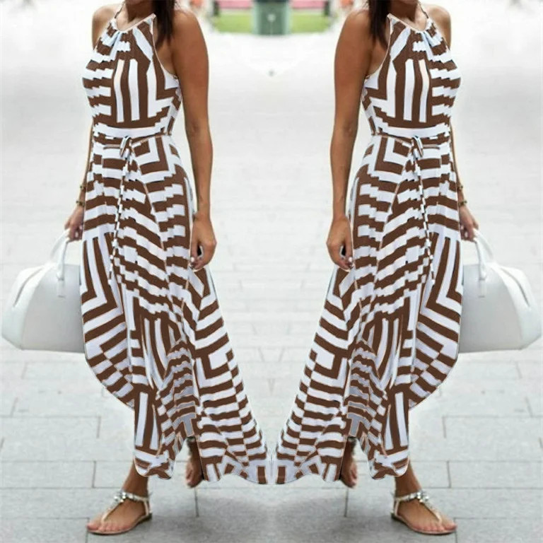 jsaierl Black and White Striped Halter Empire Waist Flowy Swing Casual Beach Vacation Summer Prom... | Walmart (US)