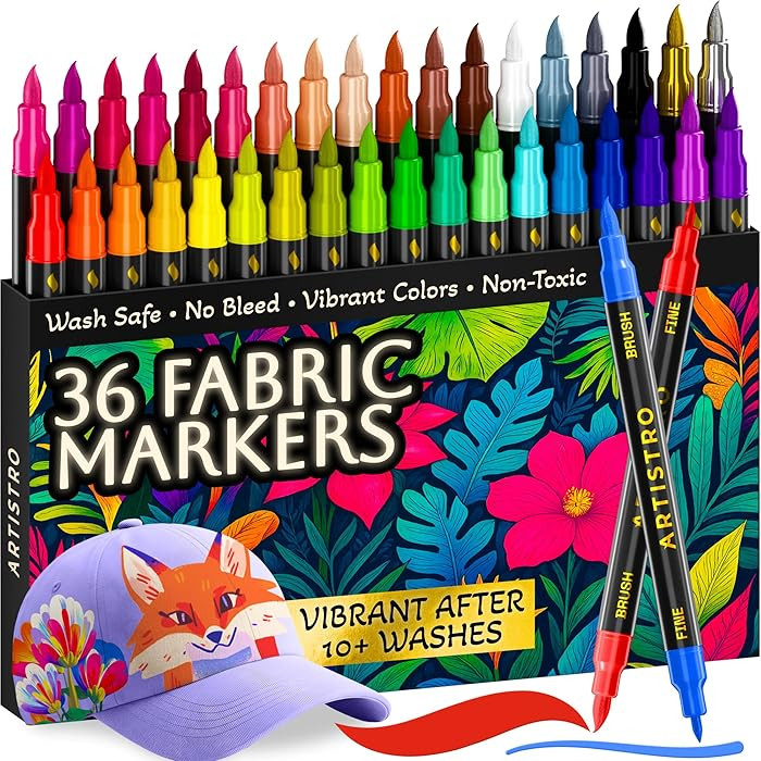 ARTISTRO 36 Dual-Tip Fabric Markers - Fabric Decorating Kit - Permanent for Clothes - No Bleed Pe... | Amazon (US)