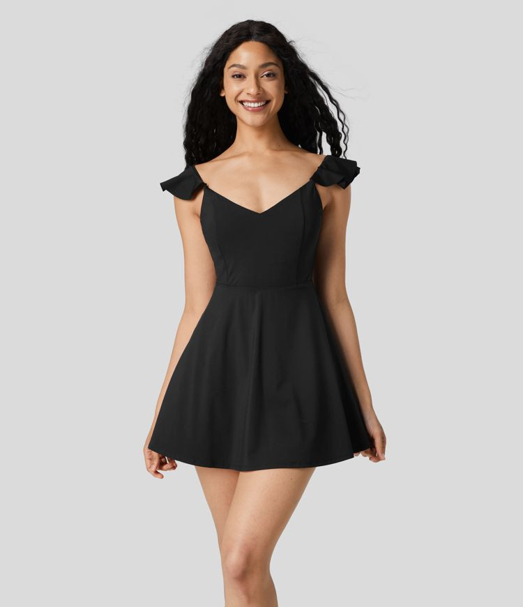 Backless Cut Out 2-in-1 Pocket Flare Mini Dance Active Dress-Easy Peezy Edition | HALARA