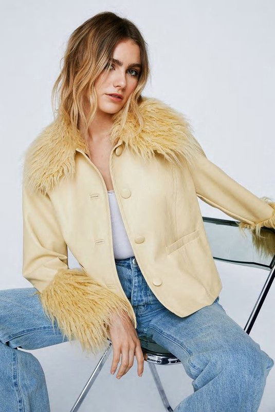 Mongolian Fur Trim Faux Leather Jacket | Nasty Gal (US)