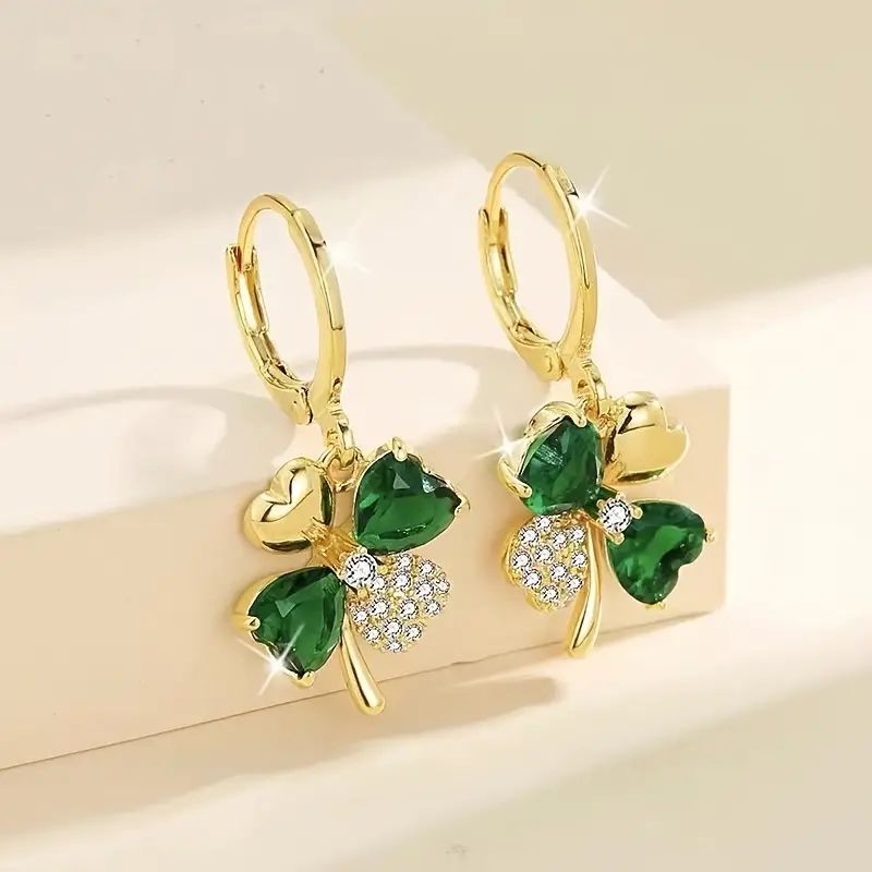 St Patrick's Day Green Gems Four Leaf Clover Drop Earrings - Temu | Temu Affiliate Program
