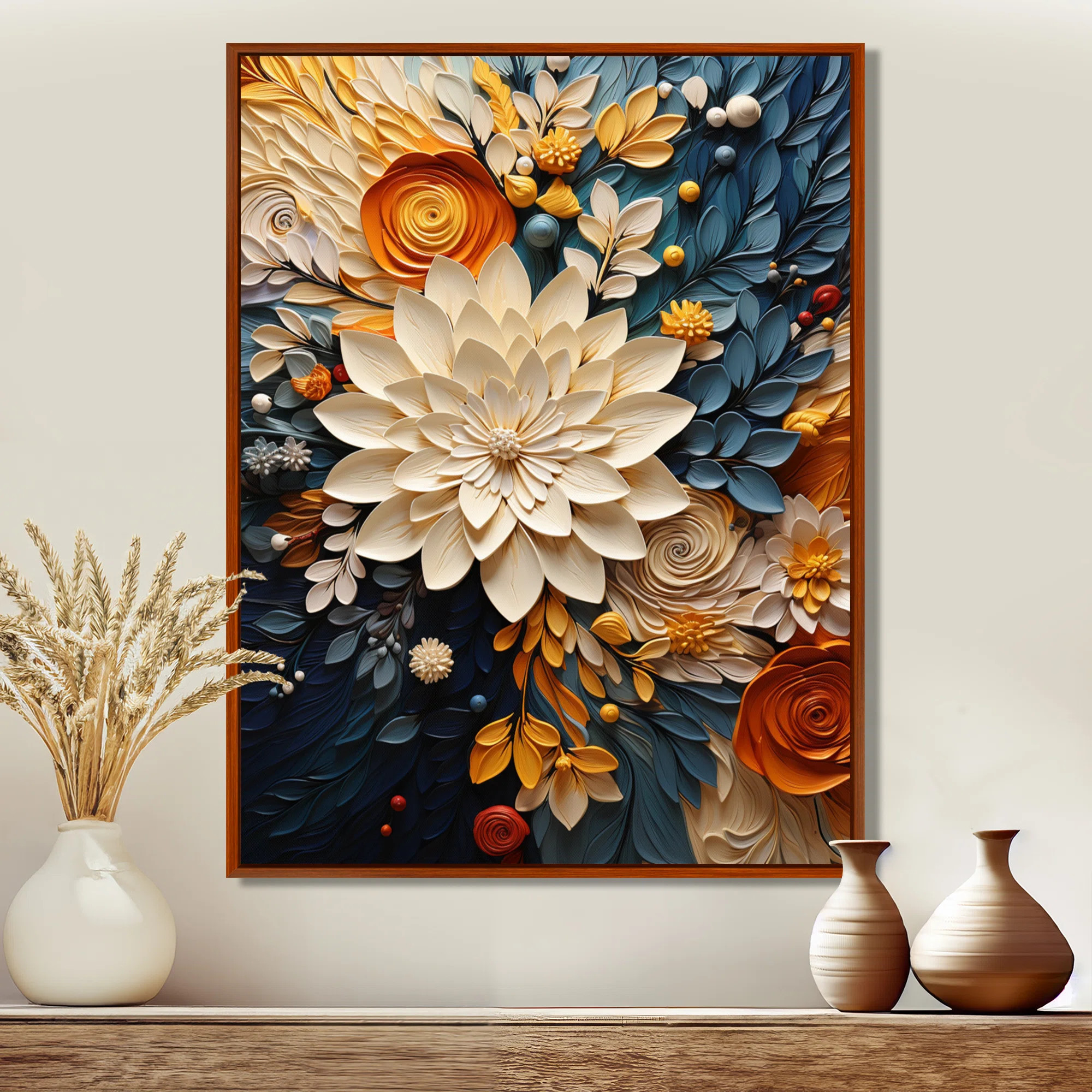Orange Teal Botanical Whirlwind IV - Abstract Botanicals Canvas Wall Art Print | Wayfair North America