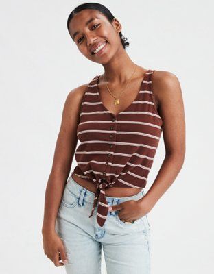 AE Button Front Tank Top | American Eagle Outfitters (US & CA)