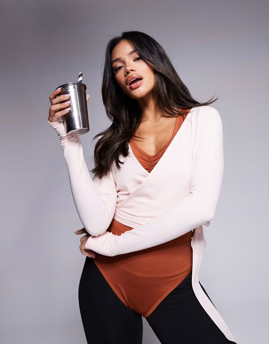 4505 soft touch ballet wrap long sleeve top in pearl blush-Pink | ASOS (Global)