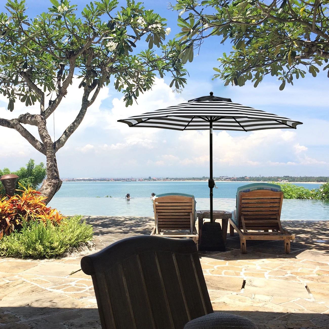 Bibana 7.5 ft Outdoor Patio Umbrella Table Umbrella with 6 Ribs, Push Button Tilt/Crank - Black a... | Walmart (US)