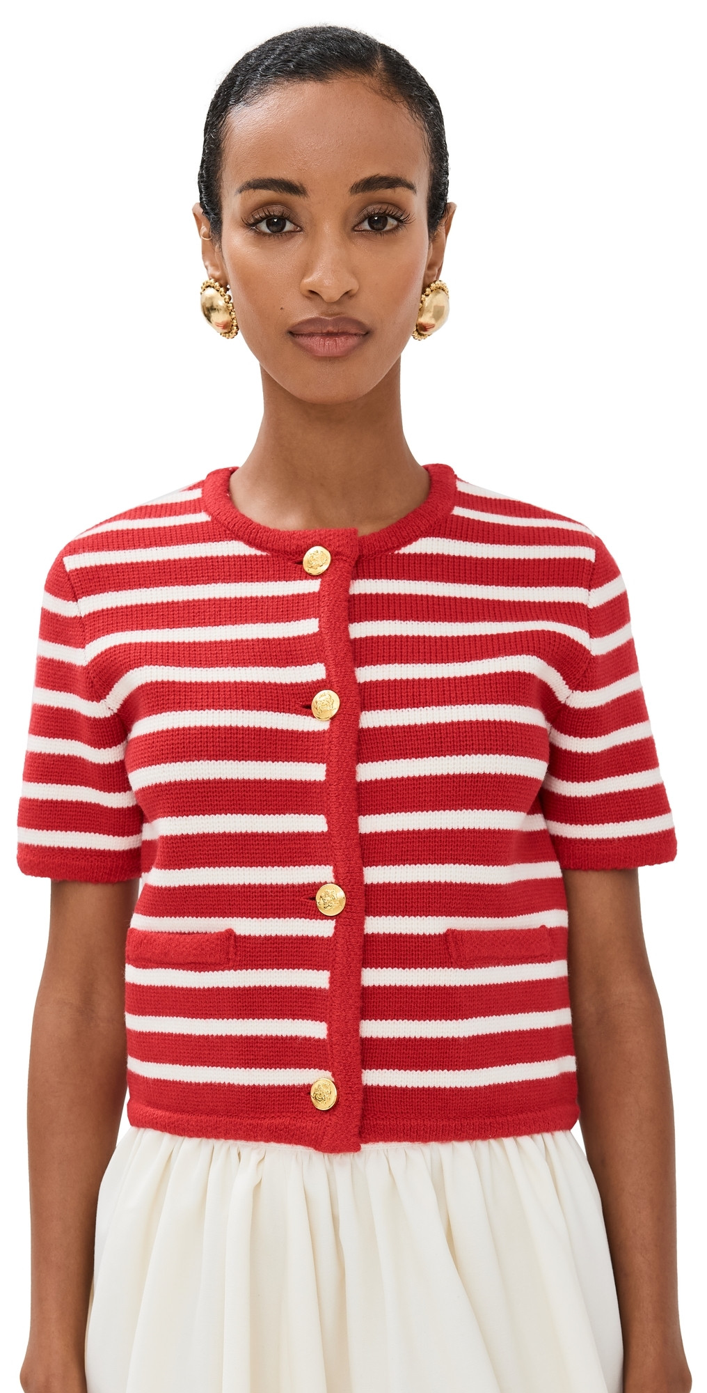 English Factory Knit Striped Sweater Cardigan Red/White XL | Shopbop
