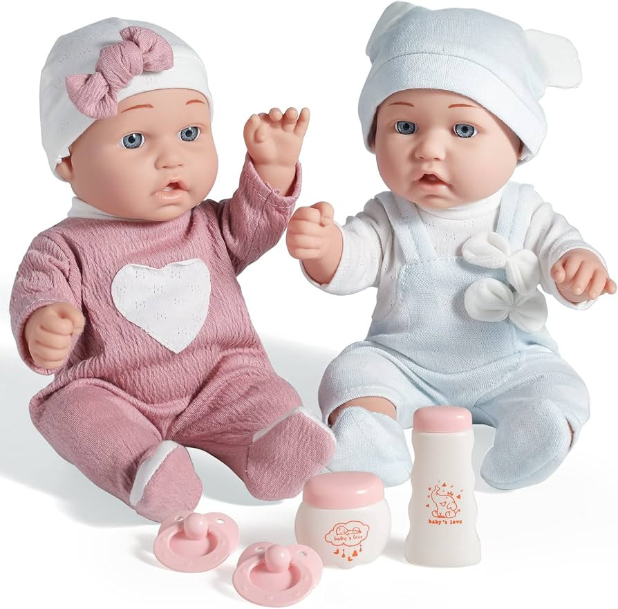 12'' Twins Baby Doll Playset with Accessories Includes Boy and Girl Dolls, 2 Powder Bottles, and ... | Amazon (US)
